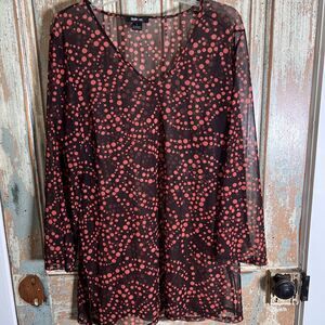 Style & Co Women's L Swimsuit Bikini Cover-up Caftan Sheer Polka Dot Shirt